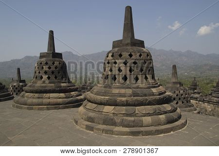 The Borobudur Or Boeroeboedoer Is A Buddhist Shrine. It Is One Of The Tourist Attractions Of Central