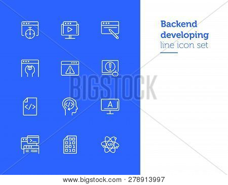 Backend Developing Line Icon Set. Set Of Line Icons On White Background. Technology Concept.  Progra