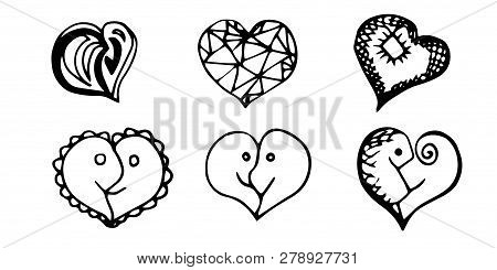Set with romantic hearts. St Valentine's Day. Hand draw hearts and romantic lettering Isolated on white background.