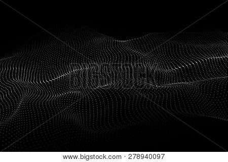 Wave Of Particles. Abstract Background With A Dynamic Wave. Big Data. Vector Illustration.