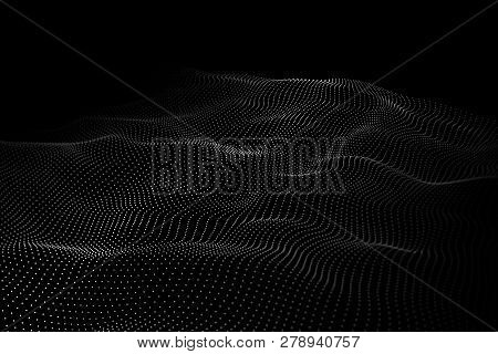 Wave Of Particles. Abstract Background With A Dynamic Wave. Big Data. Vector Illustration.