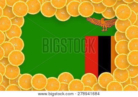 Zambia Flag  In Fresh Citrus Fruit Slices Frame