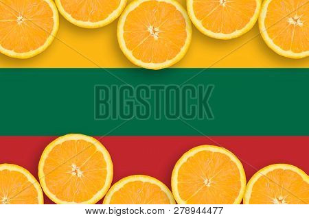 Lithuania Flag  In Citrus Fruit Slices Horizontal Frame