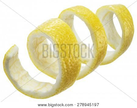Lemon peel or lemon twist on white background. File contains clipping path.