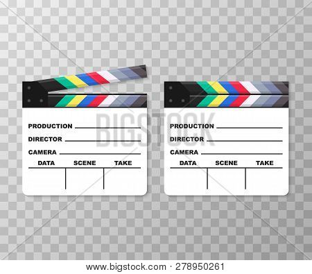 White Closed Clapperboard. Realistic Vector Stock Illustration