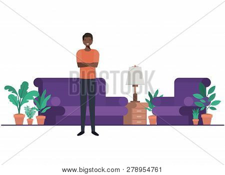 Young Man In Living Room Avatar Character Vector Illustration Design