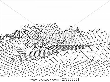 Wireframe Landscape Wire. 3D Landscape.3D Wireframe Cartography. Abstract Vector Background For Pres