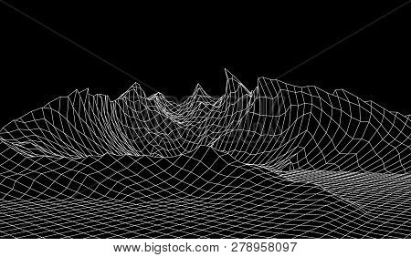 Wireframe Landscape Wire. 3D Landscape.3D Wireframe Cartography. Abstract Vector Background For Pres