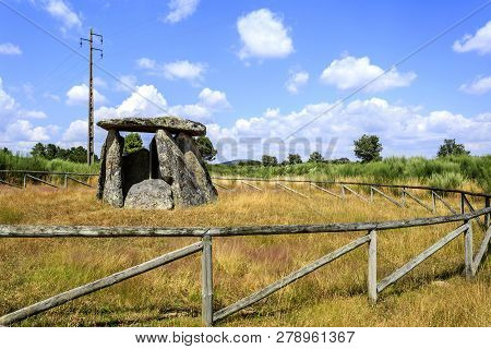 The Dolmen Of Matanca, Or Slaughter, Near Fornos De Algodres, Portugal, Is A Burial Chamber With Nin