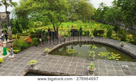 Bali, Indonesia - December 29, 2018: Aerial View Of Taman Ujung Water Palace , Bali Island.
