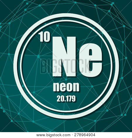 Neon Chemical Element. Sign With Atomic Number And Atomic Weight. Chemical Element Of Periodic Table