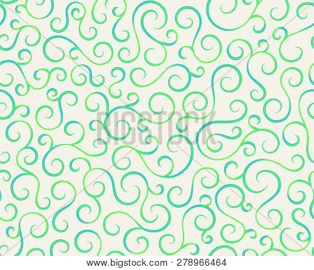 Line Spiral Abstract Seamless Pattern Background.curl Ornament Floral Endless Waves Strokes.sea Aqua