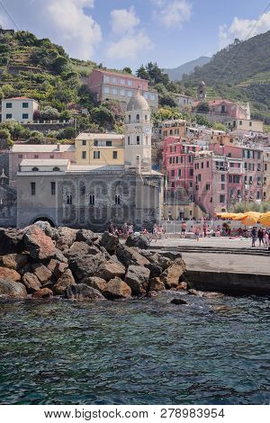 Vernazza, Italy, La Specia Province, Liguria Regione, 08 August, 2018: View On The Colorful Houses A