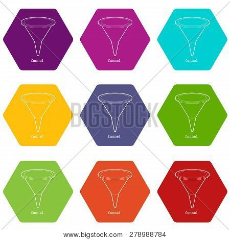 Funnel Icons 9 Set Coloful Isolated On White For Web