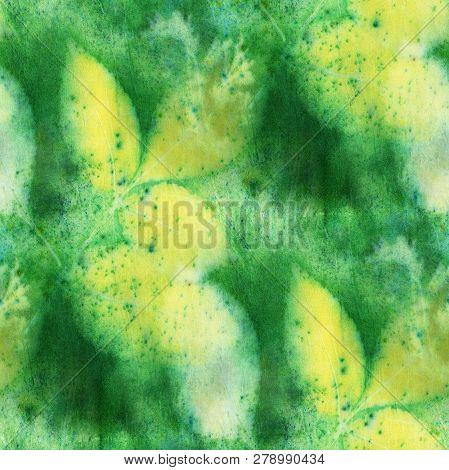 Seamless Botanical Print With Leaf Prints On Natural Silk. Hand-drawn Illustration.4