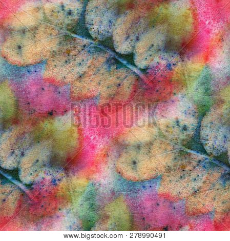Seamless Botanical Print With Leaf Prints On Natural Silk. Hand-drawn Illustration.2