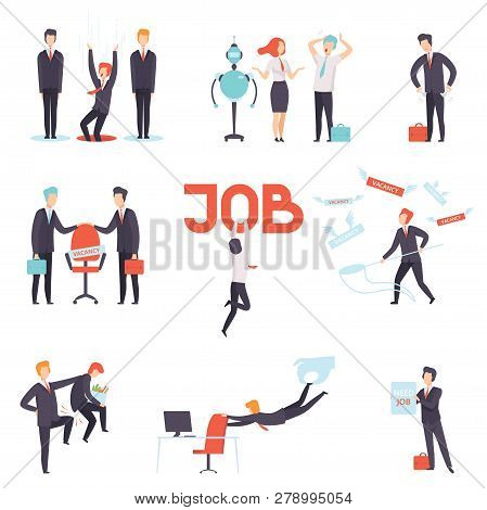 People Searching And Losing Their Jobs Set, Selection Of Candidates For Vacancy, Office Workers Fire