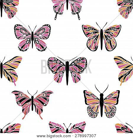 Vector Butterflies Seamless Pattern. Abstract Background. Graphic Insect