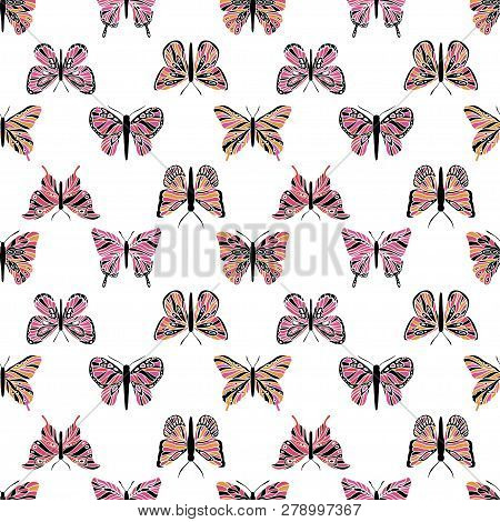 Vector Butterflies Seamless Pattern. Abstract Background. Graphic Insect