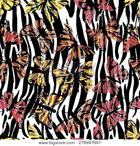 Vector Butterflies Seamless Pattern. Abstract Background. Graphic Insect