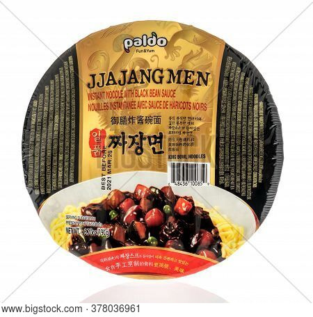 Winneconne,  Wi - 19 July 2020: A Package Of Paldo Jjajangmen Instant Noodle With Black Bean Sauce O