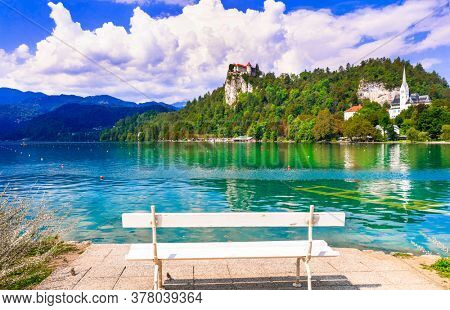 Beauty in nature. Lake scenery - wonderful Bled in Slowenia, popular tourist attraction