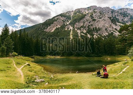 Tragoess, Styria, Austria - 12.07.2020 A Beautiful Lake Called Green Lake, Gruner See. Tourist Spot 