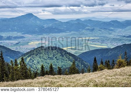 Big Choc, Ruzomberok And Fields From Salatin Hill, Low Tatras, Slovak Republic. Travel Destination. 