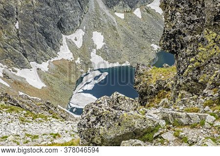 Krivan Green Tarn From Krivan Peak, High Tatras Mountains, Slovak Republic. Hiking Theme. Travel Des