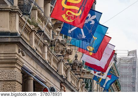 Flags At A Hotel In Zurich - Zurich, Switzerland - July 15, 2020