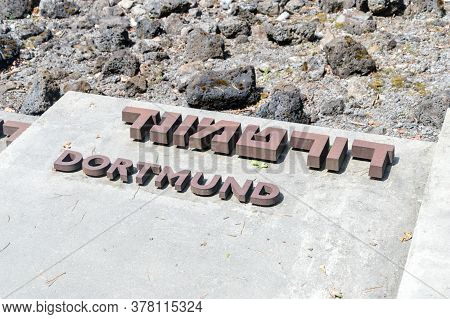 Belzec, Poland - June 12, 2020: Dortmund City Name At Belzec Extermination Camp Memorial.