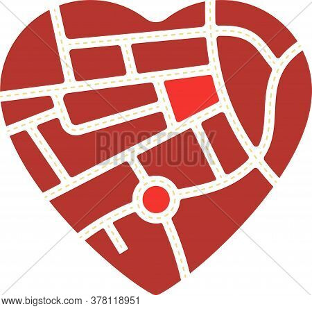Heart Shape With Road Map Inside. Love Metaphor.