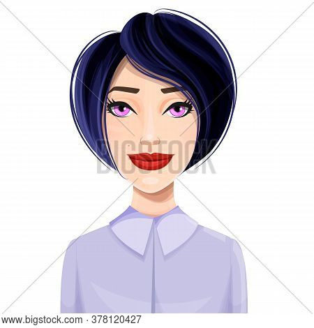 Meek Hair Girl. Character Haircut. Girl With Dark Blue Hair.
