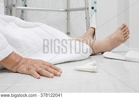 Elderly Woman Falling In Bathroom Because Slippery Surfaces