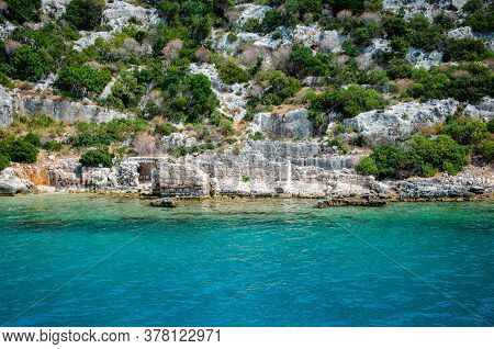 Ruins Of The Ancient Sunken Lycian Underwater City Of Dolichiste On The Island Of Kekova. Attraction