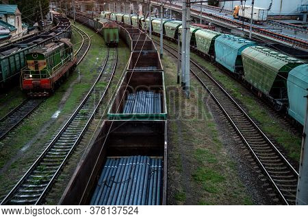 View Of The Railway From The Bridge At Sunset