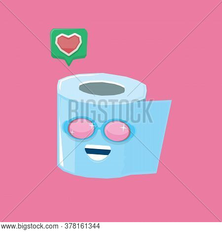 Vector Funny Cartoon Toilet Paper Roll Character With Sunglasses Isolated On Pink Background. Funky 