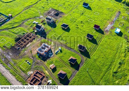 Construction Of A Cottage Settlement At The Initial Stage. The Territory Is Divided Into Sections. F