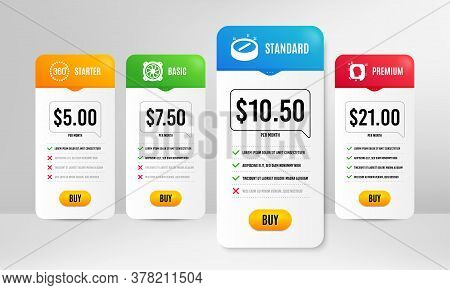 Computer Fan, Medical Tablet And Head Icons Simple Set. Price Table Template. 360 Degrees Sign. Pc V