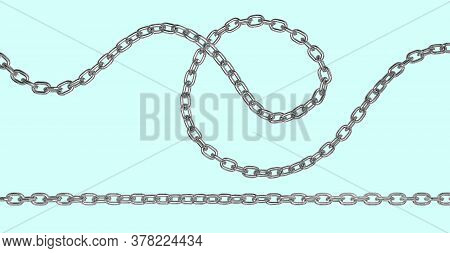 Iron Metal Curved And Straight Long Chain. 3d Rendering Isolated Image.