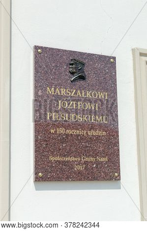 Narol, Poland - June 12, 2020: Plaque Commemorating Marshal Jozef Pilsudski.