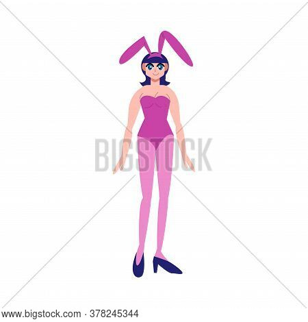 Japanese Anime Girl In Purple Sexy Playboy Costume With Decorative Rabbit Ears