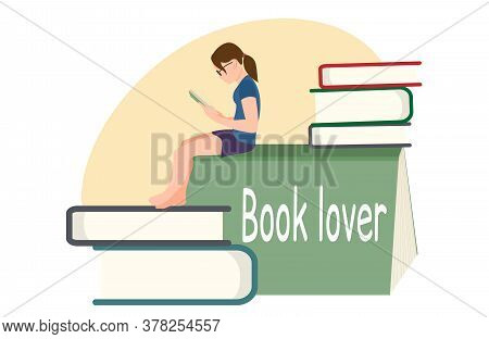 Girl Sitting And Reading On The Books Stock Vector Illustration