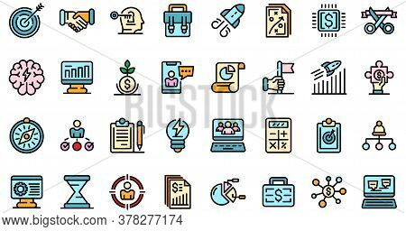 Entrepreneur Icons Set. Outline Set Of Entrepreneur Vector Icons Thin Line Color Flat On White