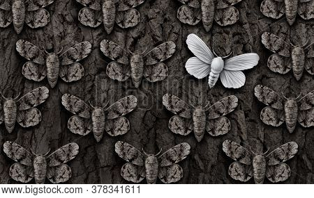 Vulnerable Concept And Vulnerability As A Group Of Moths Hiding With Camouflage As Protective Colori