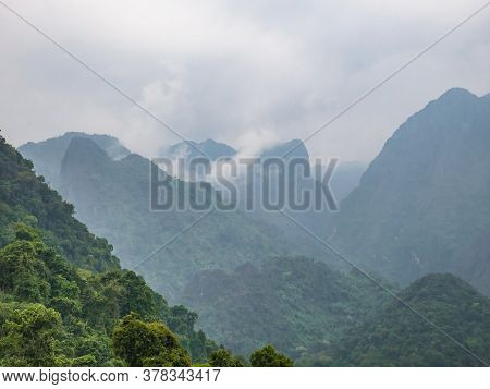 Scenery Landscape View From Pha Ngeun In Vangvieng City Laos.vangvieng City The Famous Holiday Desti