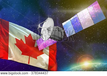 Satellite With Canada Flag, Space Communications Technology Concept - 3d Illustration