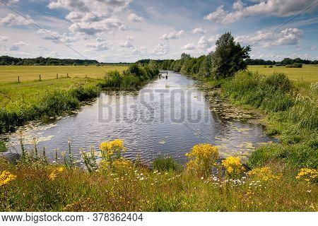 Typical Dutch Landscape With Rivers And Meadows Near Hardenberg And Beerzerveld, In The Province Ove