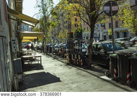 Rome, Italy, 25.12.2019: Garbage Box Near The Road Downtown, A Place For Garbage In The City Center.