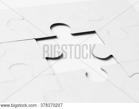 Fill The Missing Parts Fragment Of White Jigsaw Concept Puzzle For Business With Completing The Team